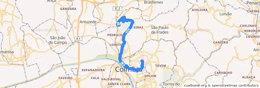 Mapa del recorrido 36F: Ponte de Eiras => Hospitais UC de la línea  en Coimbra.