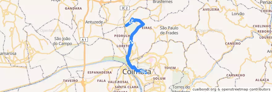 Mapa del recorrido 36T: Praça da República => Ponte de Eiras de la línea  en Coïmbre.