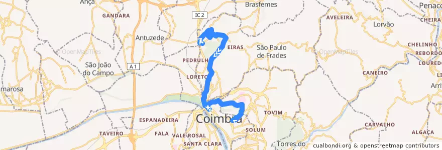 Mapa del recorrido 36: Ponte de Eiras => Praça da República de la línea  en Coimbra.