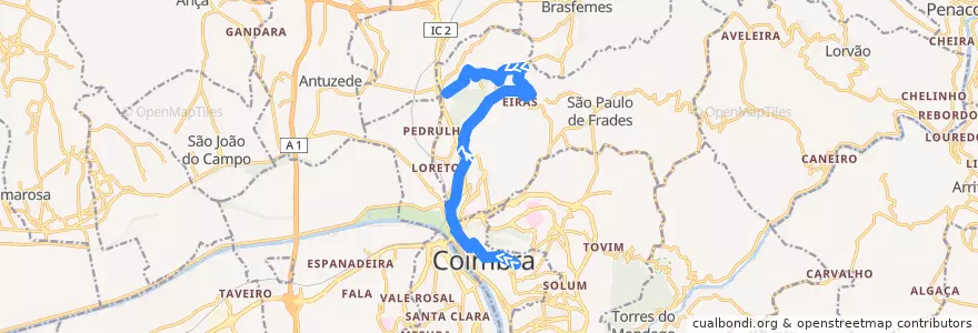 Mapa del recorrido 36: Praça da República => Ponte de Eiras de la línea  en Coïmbre.