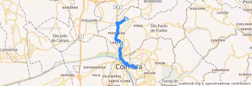 Mapa del recorrido 25T: Santa Apolónia => Praça da República de la línea  en Coímbra.