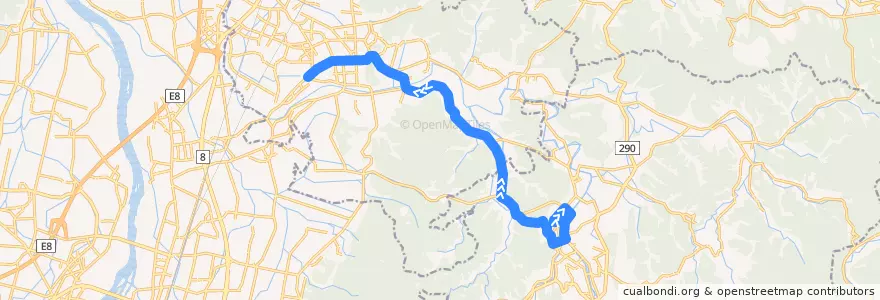 Mapa del recorrido 《急行》栃尾=(小貫経由)=見附=長岡駅大手口 de la línea  en Prefectura de Niigata.