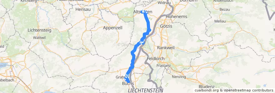 Mapa del recorrido Bus 300: Altstätten SG, Stadt => Buchs SG, Bahnhof de la línea  en Sankt Gallen.