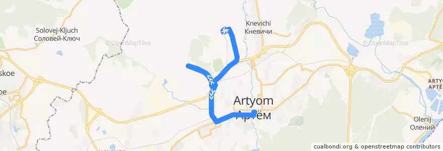 Mapa del recorrido Автобус 7: Аэропорт(терминал А) - Артём-Центр de la línea  en Артёмовский городской округ.