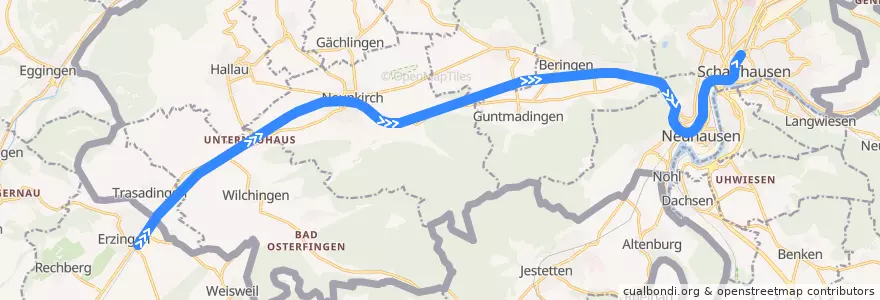 Mapa del recorrido S: Erzingen (Baden) => Schaffhausen de la línea  en Sciaffusa.