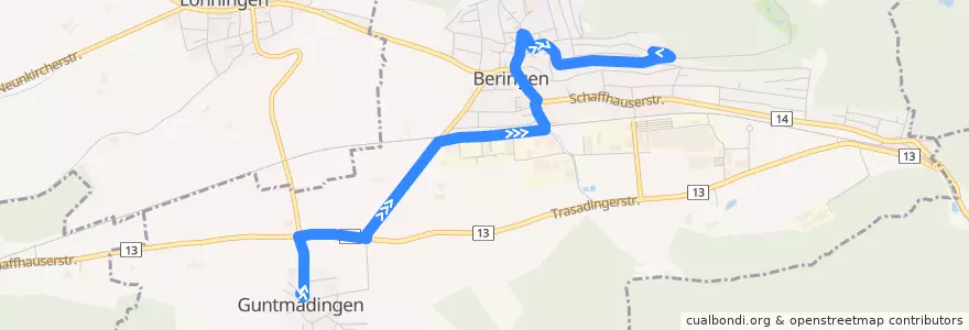 Mapa del recorrido Bus 28: Guntmadingen => Beringen de la línea  en Beringen.