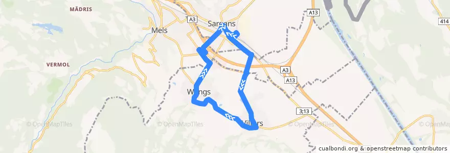 Mapa del recorrido Bus 429: Sargans => Wangs => Mels => Sargans de la línea  en Wahlkreis Sarganserland.