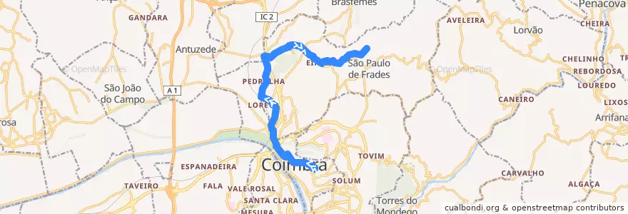 Mapa del recorrido 25: Praça da República => Eiras => Casal da Rosa de la línea  en Coímbra.