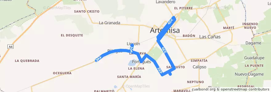 Mapa del recorrido Ruta 453 Mangas-Lincoln-Artemisa de la línea  en Artemisa.