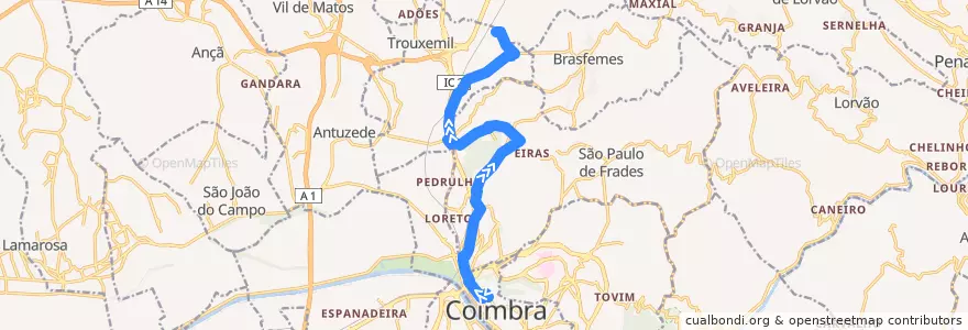 Mapa del recorrido 39: Palácio da Justiça => Torre de Vilela de la línea  en Coimbra.