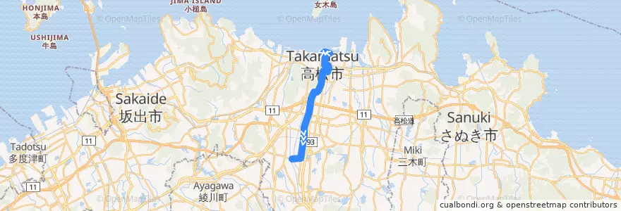Mapa del recorrido 県民ホール前 => 栗林公園・香川中央高校 de la línea  en Takamatsu.