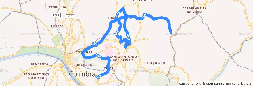 Mapa del recorrido 19T: Praça da República => Lordemão => São Romão => Cova do Ouro de la línea  en Coïmbre.