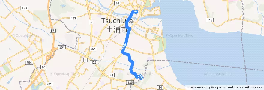 Mapa del recorrido 関東鉄道バス 烏山団地⇒土浦駅 de la línea  en 土浦市.
