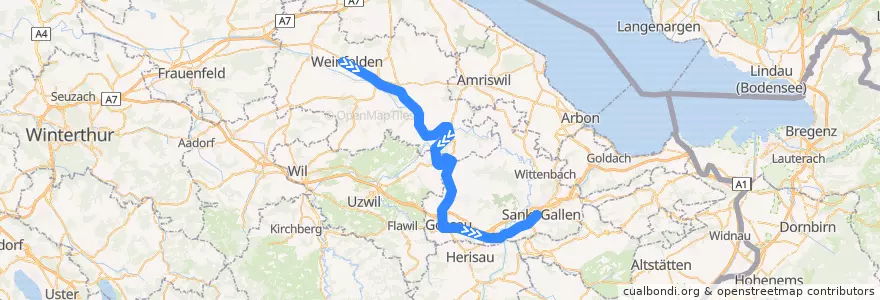Mapa del recorrido S5: Weinfelden => St. Gallen de la línea  en Svizzera.