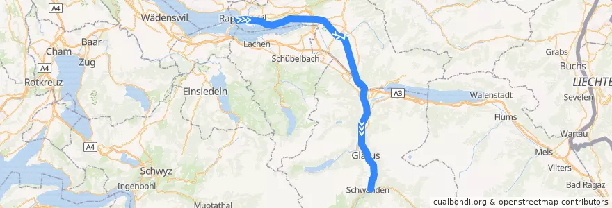 Mapa del recorrido S6: Rapperswil => Schwanden GL de la línea  en Svizzera.