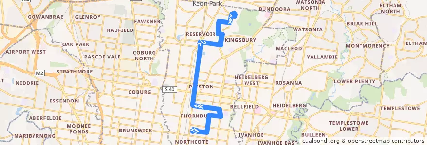 Mapa del recorrido Bus 552: Northcote Plaza => North East Reservoir de la línea  en City of Darebin.