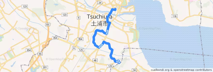 Mapa del recorrido 関東鉄道バス 烏山団地⇒桜ヶ丘⇒土浦駅 de la línea  en 土浦市.