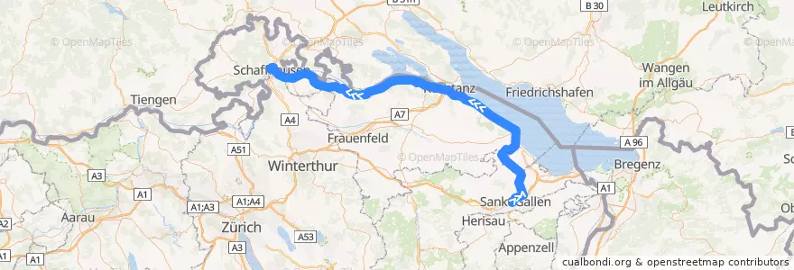 Mapa del recorrido S8: St. Gallen => Schaffhausen de la línea  en Turgovia.