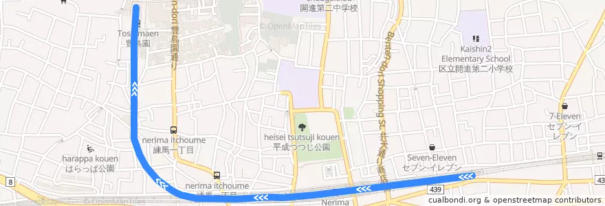 Mapa del recorrido 西武豊島線 de la línea  en 練馬区.