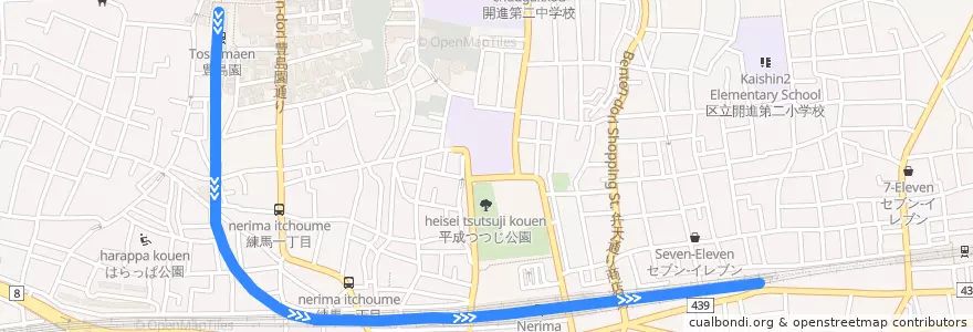 Mapa del recorrido 西武豊島線 de la línea  en 練馬区.