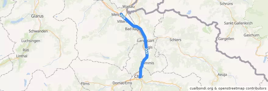 Mapa del recorrido S12: Sargans => Chur de la línea  en Suíça.