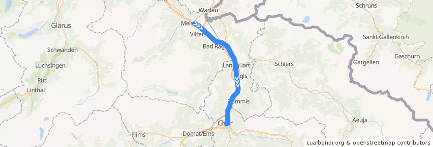 Mapa del recorrido S12: Sargans => Chur de la línea  en Zwitserland.