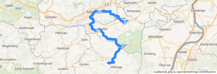 Mapa del recorrido S21: Trogen => Appenzell de la línea  en ザンクト・ガレン州.