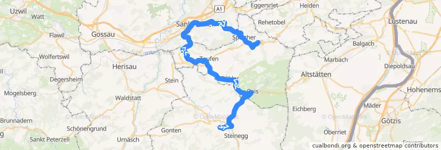 Mapa del recorrido S21: Appenzell => Trogen de la línea  en ザンクト・ガレン州.
