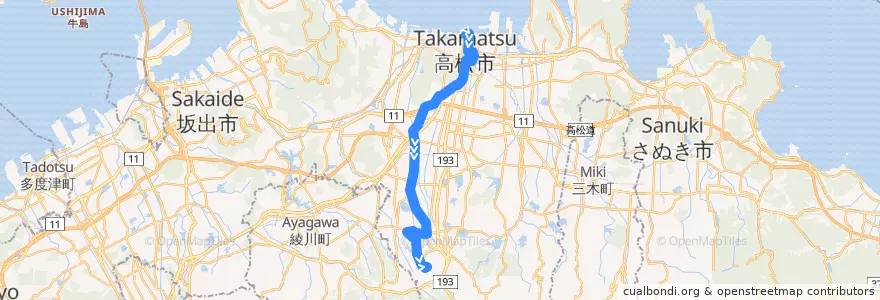 Mapa del recorrido 高松駅 => 栗林公園・由佐・空港 de la línea  en 高松市.