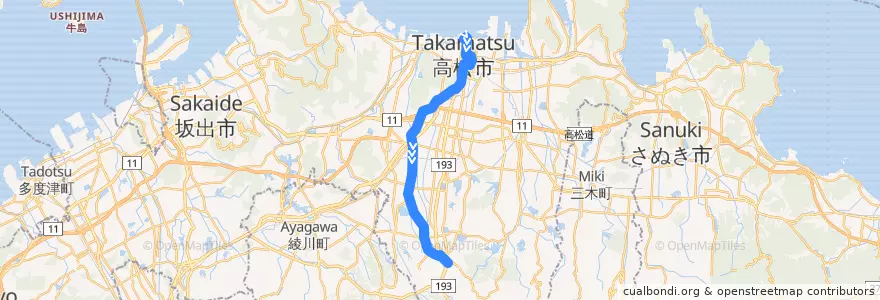 Mapa del recorrido 高松駅 => 栗林公園・岩崎 de la línea  en 高松市.