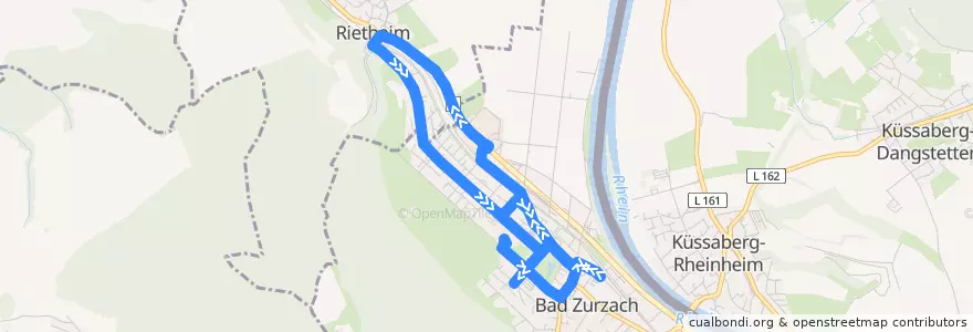 Mapa del recorrido Bus ZB3: Bad Zurzach, Bahnhof => Rietheim => Bahnhof de la línea  en Bad Zurzach.