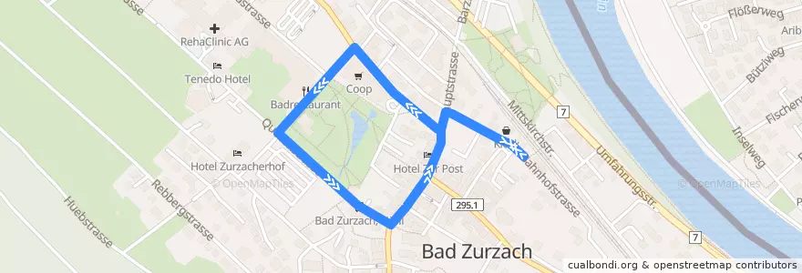 Mapa del recorrido Bus ZB1: Bad Zurzach, Bahnhof => Thermalbad => Bahnhof de la línea  en Bad Zurzach.