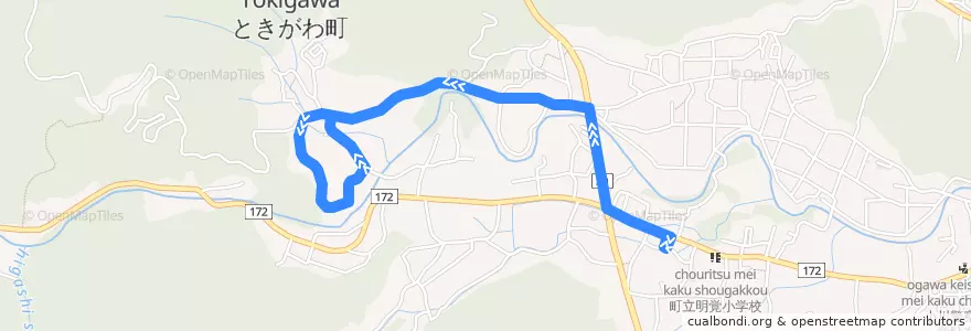 Mapa del recorrido ときがわ町路線バス せせらぎバスセンター～四季彩館 de la línea  en 都幾川町.