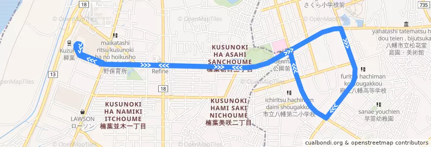 Mapa del recorrido くずは線(中ノ山循環) de la línea  en Japan.