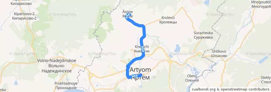 Mapa del recorrido Автобус 18: Ясное - Артём-Центр de la línea  en アルチョーム管区.