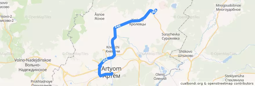 Mapa del recorrido Автобус 4: Заводской - Артём-Центр de la línea  en Артёмовский городской округ.
