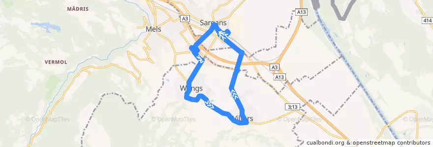 Mapa del recorrido Bus 430: Sargans => Mels => Wangs => Sargans de la línea  en Wahlkreis Sarganserland.