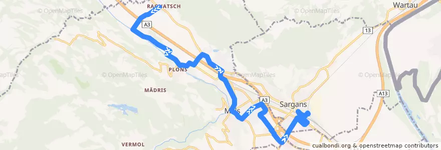 Mapa del recorrido Bus 433: Ragnatsch => Sargans de la línea  en Mels.