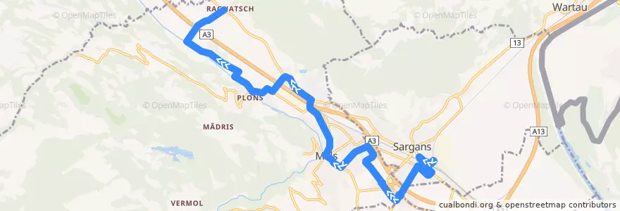 Mapa del recorrido Bus 433: Sargans => Ragnatsch de la línea  en Mels.