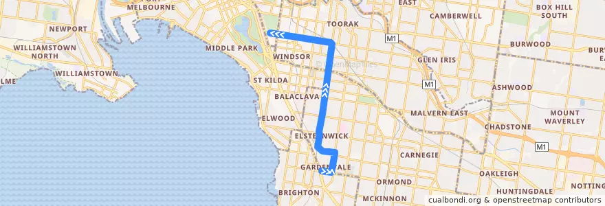 Mapa del recorrido Bus 604: Gardenvale => Toorak Station => Alfred Hospital de la línea  en 维多利亚州.