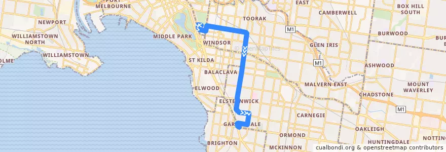 Mapa del recorrido Bus 604: Alfred Hospital => Toorak Station => Gardenvale de la línea  en Виктория.