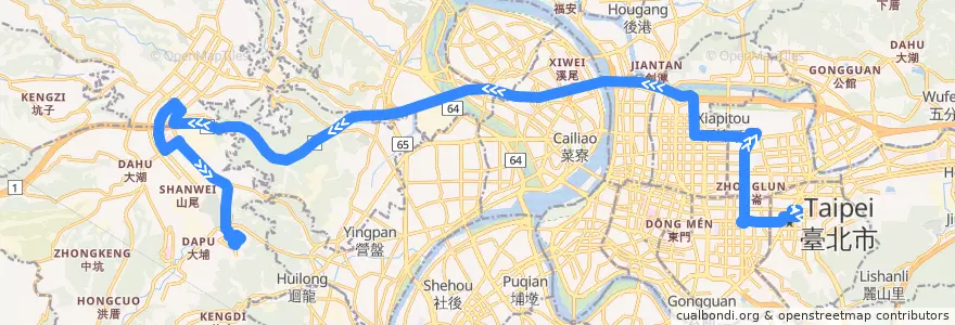 Mapa del recorrido 新北市 967直 長庚大學—台北市政府(返程) de la línea  en Новый Тайбэй.