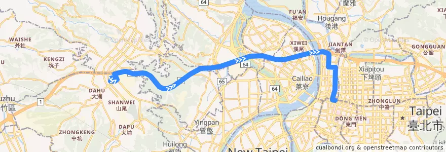 Mapa del recorrido 2001台北車站-林口長庚(返程) de la línea  en 신베이 시.