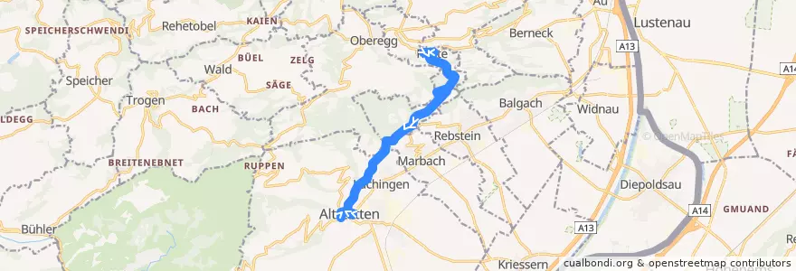 Mapa del recorrido Bus 227: Reute AR => Altstätten SG de la línea  en Saint-Gall.
