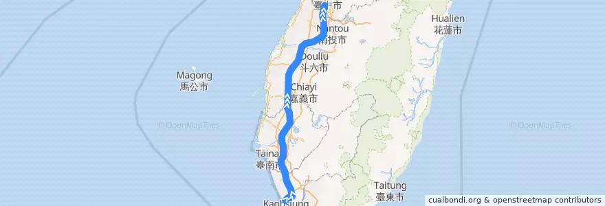 Mapa del recorrido 台灣高鐵 598 左營->台中 de la línea  en Taïwan.
