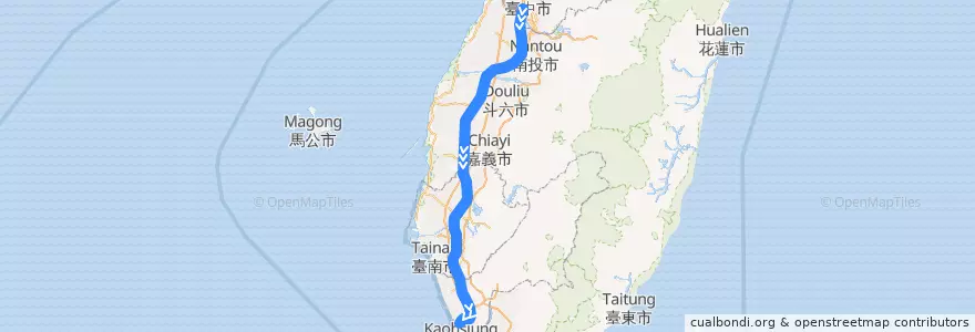 Mapa del recorrido 台灣高鐵 583 台中->左營 de la línea  en Taïwan.