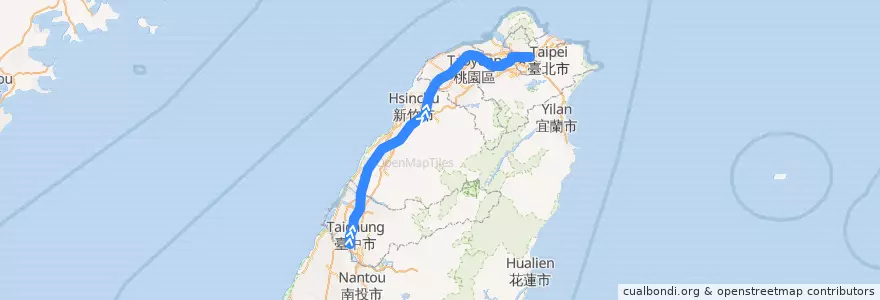 Mapa del recorrido 台灣高鐵 1522 台中->南港 de la línea  en Tayvan.