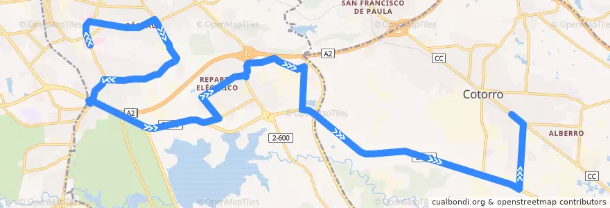 Mapa del recorrido Ruta ómnibus A19 Hospital Julio Trigo - Cotorro de la línea  en L'Avana.