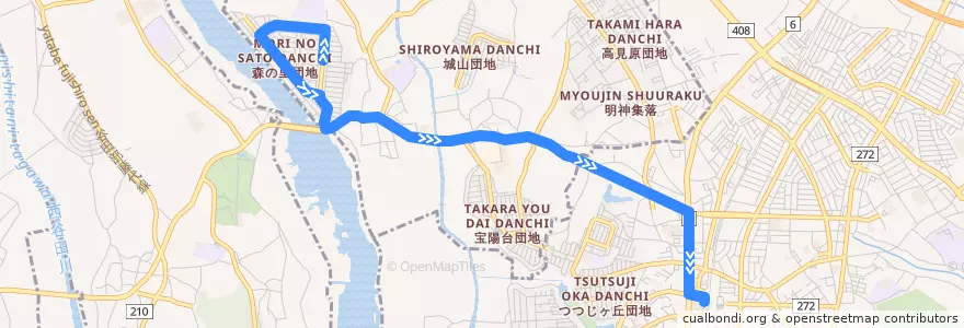 Mapa del recorrido 関東鉄道バス 森の里団地⇒牛久駅西口 de la línea  en Prefettura di Ibaraki.