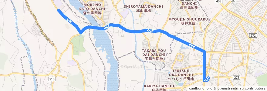 Mapa del recorrido 関東鉄道バス 牛久駅西口⇒茎崎高校 de la línea  en Prefectura de Ibaraki.